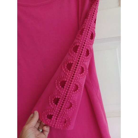 Talbots knit tee sleeve cutout detail M hot pink modern classic modest mature - Picture 4 of 8